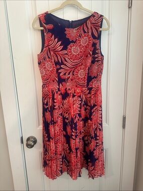 Adrianna Papell Purple Midi Dress with Coral Floral Print